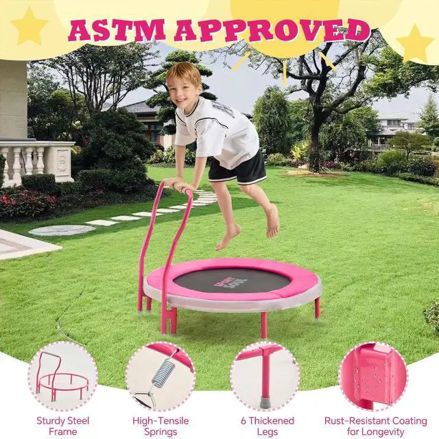 Alt view image 5 of 7 - Mini Trampoline for Kids 3-6 with Super Safe Foam Handle Bar, 3ft Toddler Trampoline Indoor with No-Gap Cover for Indoor and Outdoor