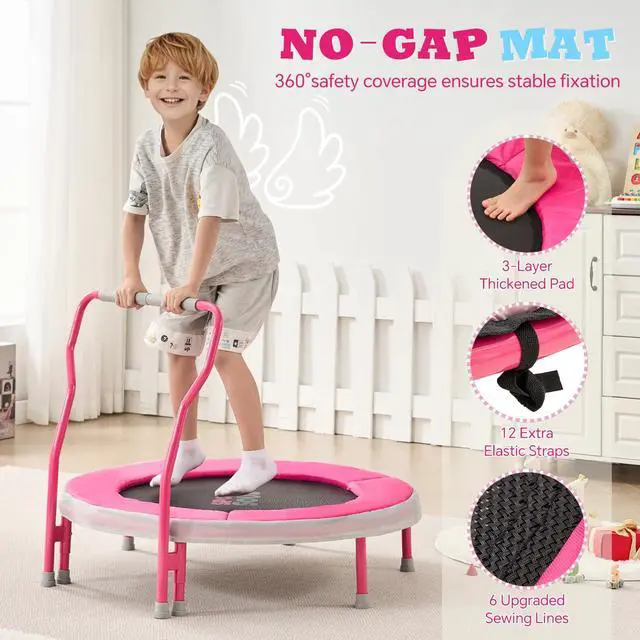 Alt view image 2 of 7 - Mini Trampoline for Kids 3-6 with Super Safe Foam Handle Bar, 3ft Toddler Trampoline Indoor with No-Gap Cover for Indoor and Outdoor