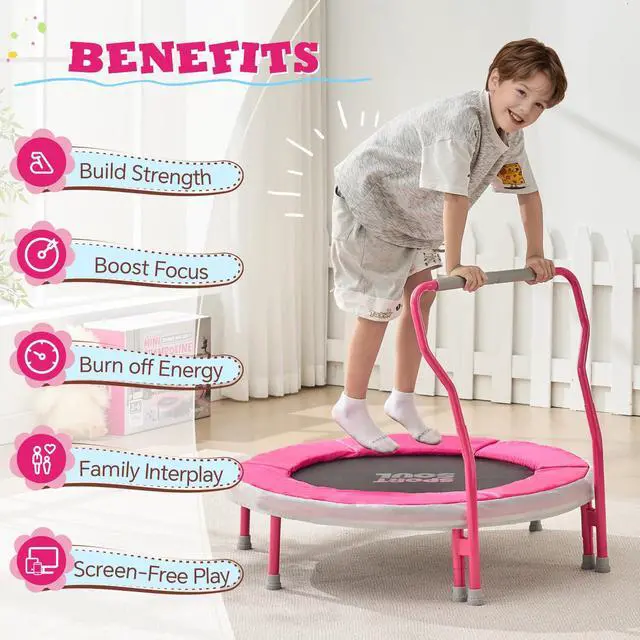 Alt view image 6 of 7 - Mini Trampoline for Kids 3-6 with Super Safe Foam Handle Bar, 3ft Toddler Trampoline Indoor with No-Gap Cover for Indoor and Outdoor