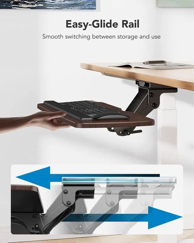 Alt view image 5 of 6 - Keyboard Tray Under Desk, 360 Adjustable Ergonomic Sliding Keyboard & Mouse Tray, Under Desk Keyboard Tray Slide Out, Keyboard Holder Under Desk for Typing in Home, Office Work, 25"W x 9.84"D