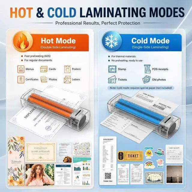 Alt view image 4 of 7 - 13 Inch Laminator Machine, 11x17 Hot & Cold Thermal Laminator, A3 11-in-1 Laminating Machine with 30 Sheets, 60s Warm-Up, Never-Jam Design Lamination for Teachers, Home, School & Office -White