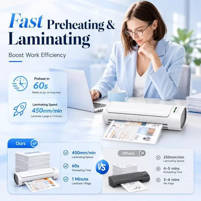 Alt view image 3 of 7 - 13 Inch Laminator Machine, 11x17 Hot & Cold Thermal Laminator, A3 11-in-1 Laminating Machine with 30 Sheets, 60s Warm-Up, Never-Jam Design Lamination for Teachers, Home, School & Office -White