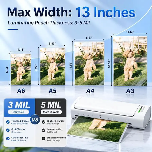 Alt view image 6 of 7 - 13 Inch Laminator Machine, 11x17 Hot & Cold Thermal Laminator, A3 11-in-1 Laminating Machine with 30 Sheets, 60s Warm-Up, Never-Jam Design Lamination for Teachers, Home, School & Office -White