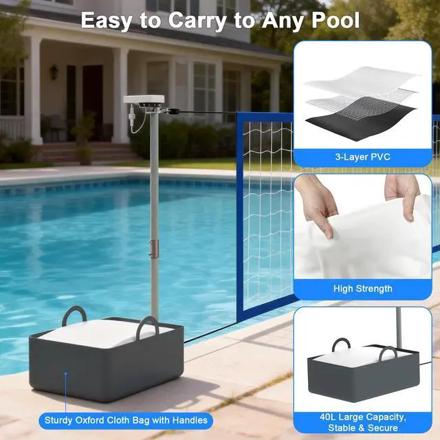 Alt view image 6 of 7 - Pool Volleyball Net Set with LED Lights, Larger Solar Panel - High Brightness Volleyball Net for Inground Pools, Adjustable 15-32ft Length Outdoor Water Volleyball Games Toy for Backyard Party