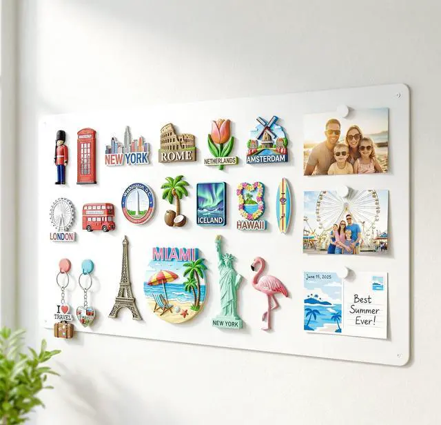 Main image of Magnetic Board for Wall 19.7" x 39.4": Extra Large White Display Board for Travel Magnet & Souvenir Collection | Heavy Duty Metal Panel for Mudroom & Kitchen Organization