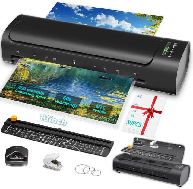 Main image of 13 Inch Laminator Machine with 30 Laminating Sheets, A3 11-in-1 Hot & Cold Thermal Laminator for Teachers, 60S Fast Warm-Up, 450mm/min, Never-Jam Design Laminate Machine for Home, Office, School