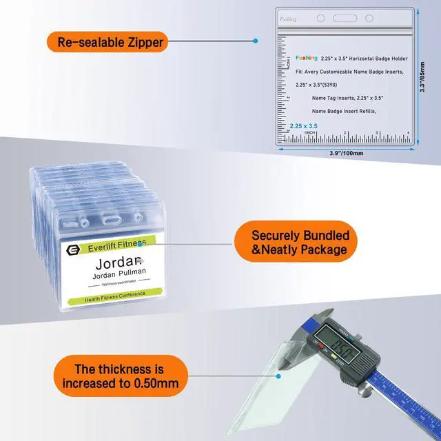 Alt view image 3 of 7 - 500 Pcs Clear Plastic Horizontal Name Tag Badge ID Card Holders