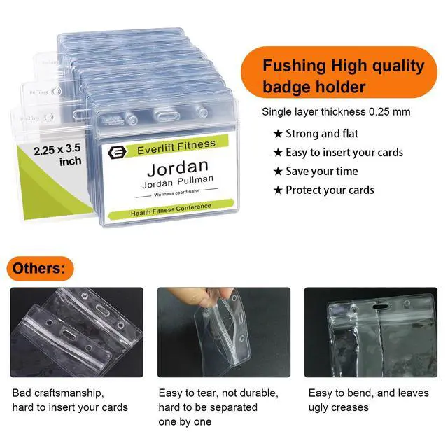 Alt view image 4 of 7 - 500 Pcs Clear Plastic Horizontal Name Tag Badge ID Card Holders