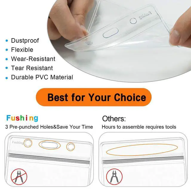 Alt view image 2 of 7 - 500 Pcs Clear Plastic Horizontal Name Tag Badge ID Card Holders