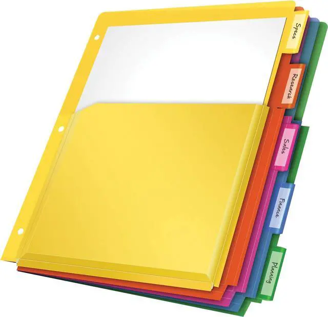 Main image of Binder Dividers with Pockets,5 Multicolor Tabs with Inserts,Pockets Expand 1/4",Flexible Lightweight Plastic Dividers for 3 Ring Binders,3 Count (Pack of 8)