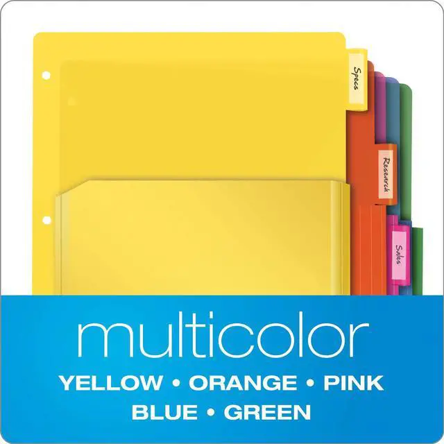 Alt view image 5 of 6 - Binder Dividers with Pockets,5 Multicolor Tabs with Inserts,Pockets Expand 1/4",Flexible Lightweight Plastic Dividers for 3 Ring Binders,3 Count (Pack of 8)
