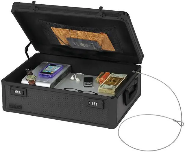 Main image of Locking Storage Chest with Dual Combination Lock-Small Lock Box for Laptops, Tablets & Valuables, Lockable Storage Box with Code, Keyless Lockbox for Dorm, Home & Travel 18.11" x 12.99" x 6.18"