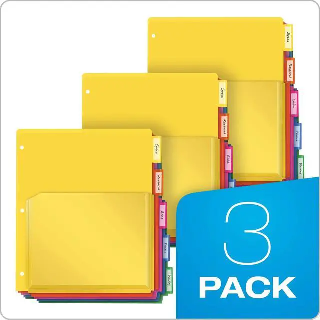 Alt view image 6 of 6 - Binder Dividers with Pockets,5 Multicolor Tabs with Inserts,Pockets Expand 1/4",Flexible Lightweight Plastic Dividers for 3 Ring Binders,3 Count (Pack of 8)