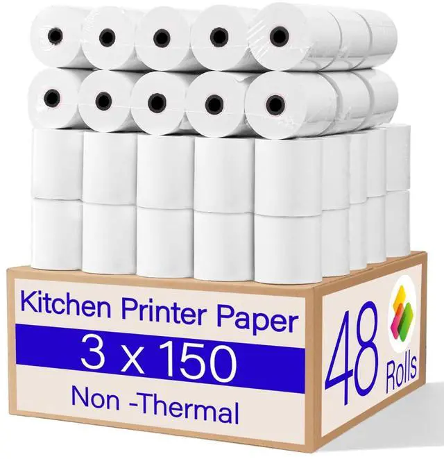 Main image of (48 Rolls) 1Ply Bond Receipt Paper Rolls 3 x 150 White Paper for Kitchen Impact Printers TMU200 SRP275 Star SP700 Suitable For Printing Kitchen Tickets and Order receipts