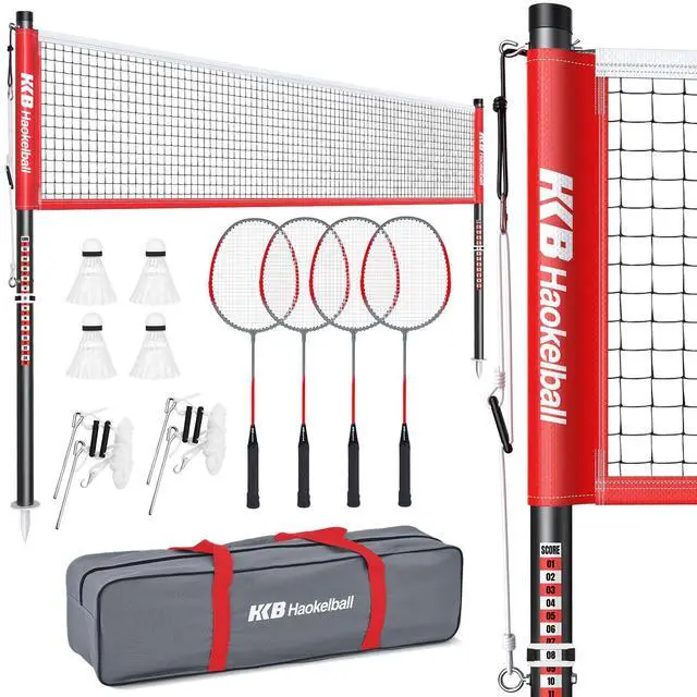 Main image of Outdoor Badminton Net Set with Anti-Sag Winch System - 20ft Badminton Net, 4 Rackets, 3 Shuttlecocks & Carry Bag, Badminton Set for Backyard, Grass, Beach, Holiday Games