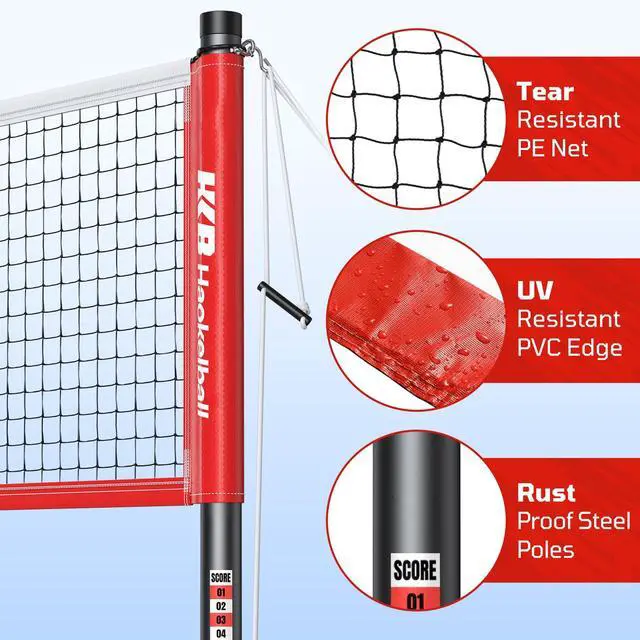 Alt view image 4 of 7 - Outdoor Badminton Net Set with Anti-Sag Winch System - 20ft Badminton Net, 4 Rackets, 3 Shuttlecocks & Carry Bag, Badminton Set for Backyard, Grass, Beach, Holiday Games