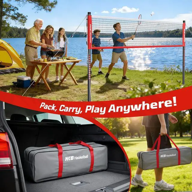 Alt view image 7 of 7 - Outdoor Badminton Net Set with Anti-Sag Winch System - 20ft Badminton Net, 4 Rackets, 3 Shuttlecocks & Carry Bag, Badminton Set for Backyard, Grass, Beach, Holiday Games
