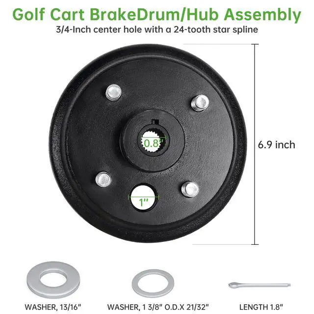 Alt view image 7 of 7 - Golf Cart Brake Drum/Hub Assembly (Electric) for EZGO TXT Replaces OEM# 19186G1P
