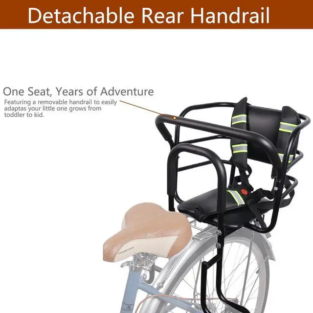 Alt view image 5 of 7 - Upgraded Rear Child Bike Seat,Back Mount Kid's Bike Seat with Foot Pedals Back Rest Handrail, Designed for Children Aged 18 Month to 8 Years Old,Easy Installation