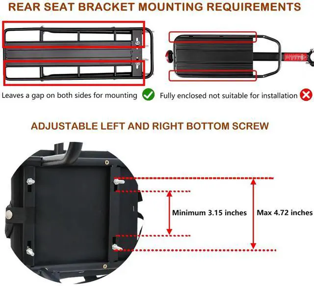 Alt view image 6 of 7 - Upgraded Rear Child Bike Seat,Back Mount Kid's Bike Seat with Foot Pedals Back Rest Handrail, Designed for Children Aged 18 Month to 8 Years Old,Easy Installation