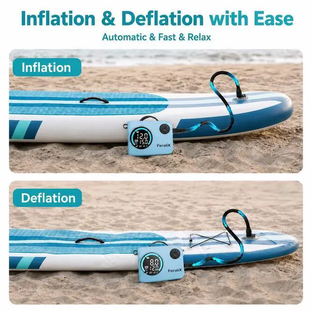 Alt view image 4 of 7 - Electric Paddle Board Pump,20 PSI Cordless Rechargeable High Pressure SUP Pump, Faster Dual-Stage Inflation & Deflation,Auto Shut-Off for SUP,Paddle Boards, Surfing Kite, Tent, Boat