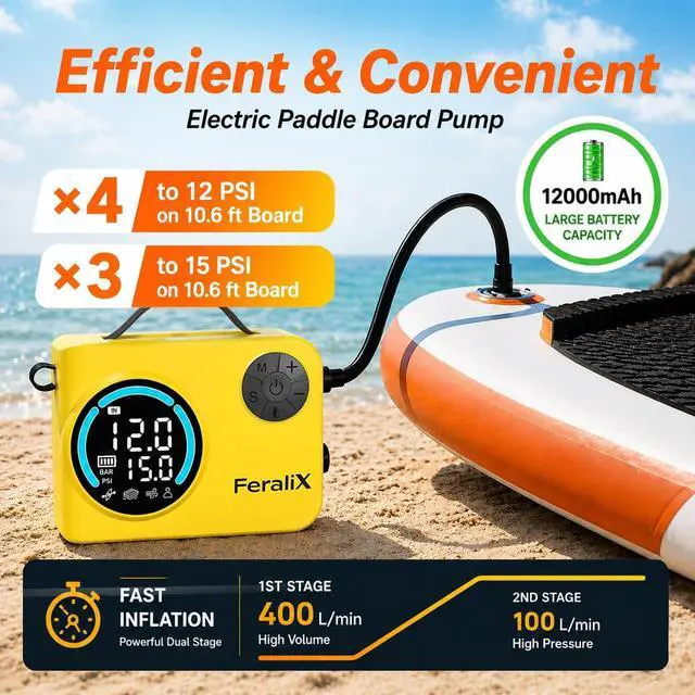 Alt view image 2 of 7 - Electric Paddle Board Pump,20 PSI Cordless Rechargeable High Pressure SUP Pump, Faster Dual-Stage Inflation & Deflation,Auto Shut-Off for SUP,Paddle Boards, Surfing Kite, Tent, Boat