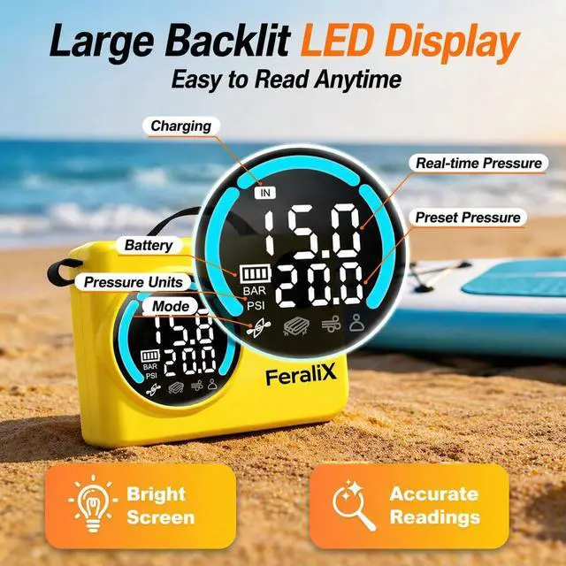Alt view image 7 of 7 - Electric Paddle Board Pump,20 PSI Cordless Rechargeable High Pressure SUP Pump, Faster Dual-Stage Inflation & Deflation,Auto Shut-Off for SUP,Paddle Boards, Surfing Kite, Tent, Boat