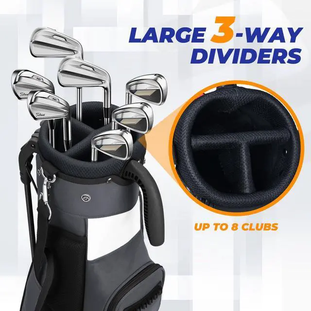 Alt view image 2 of 7 - Golf Stand Bag, Lightweight Par 3 Golf Bag with 3 Way Dividers 900D Weatherproof Oxford, 3.7lbs Compact Yet Spacious Pitch N Putt for Driving Range, Cooler Pockets