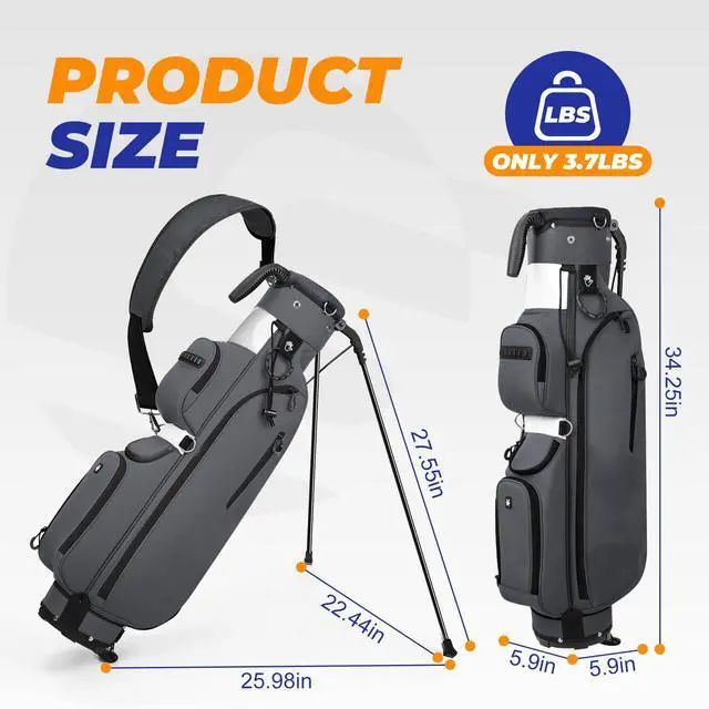 Alt view image 4 of 7 - Golf Stand Bag, Lightweight Par 3 Golf Bag with 3 Way Dividers 900D Weatherproof Oxford, 3.7lbs Compact Yet Spacious Pitch N Putt for Driving Range, Cooler Pockets