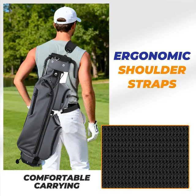 Alt view image 5 of 7 - Golf Stand Bag, Lightweight Par 3 Golf Bag with 3 Way Dividers 900D Weatherproof Oxford, 3.7lbs Compact Yet Spacious Pitch N Putt for Driving Range, Cooler Pockets