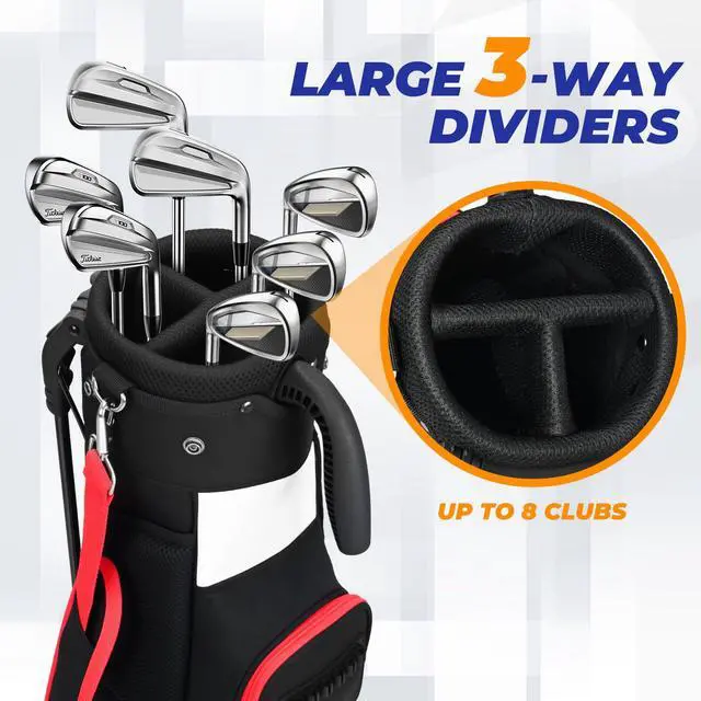 Alt view image 3 of 7 - Golf Stand Bag, Lightweight Par 3 Golf Bag with 3 Way Dividers 900D Weatherproof Oxford, 3.7lbs Compact Yet Spacious Pitch N Putt for Driving Range, Cooler Pockets