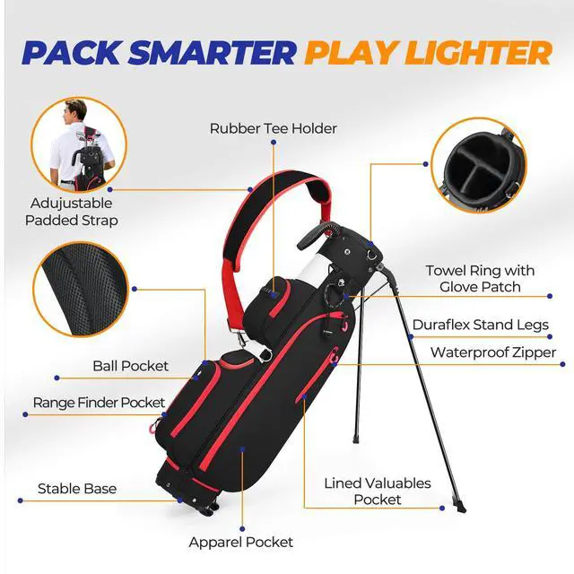 Alt view image 2 of 7 - Golf Stand Bag, Lightweight Par 3 Golf Bag with 3 Way Dividers 900D Weatherproof Oxford, 3.7lbs Compact Yet Spacious Pitch N Putt for Driving Range, Cooler Pockets
