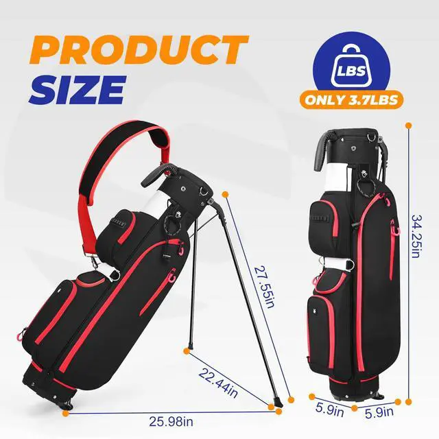 Alt view image 4 of 7 - Golf Stand Bag, Lightweight Par 3 Golf Bag with 3 Way Dividers 900D Weatherproof Oxford, 3.7lbs Compact Yet Spacious Pitch N Putt for Driving Range, Cooler Pockets