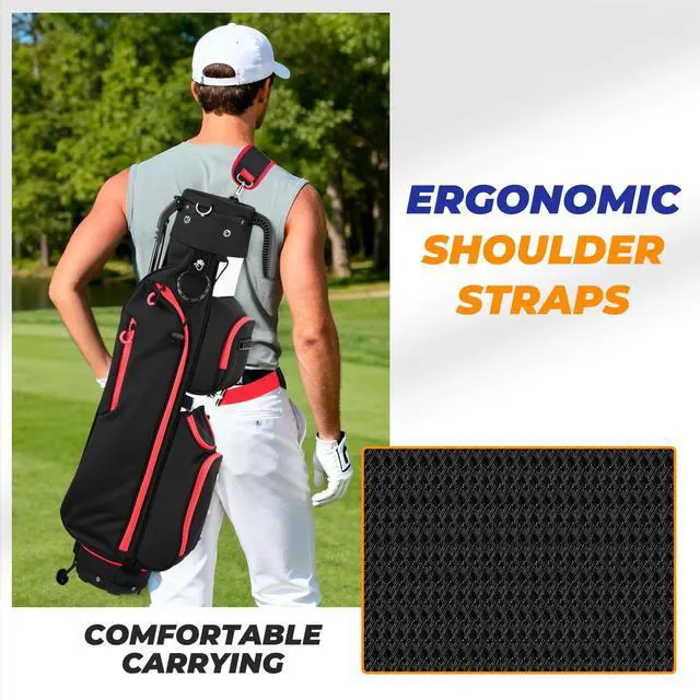Alt view image 6 of 7 - Golf Stand Bag, Lightweight Par 3 Golf Bag with 3 Way Dividers 900D Weatherproof Oxford, 3.7lbs Compact Yet Spacious Pitch N Putt for Driving Range, Cooler Pockets