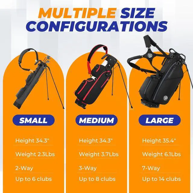 Alt view image 7 of 7 - Golf Stand Bag, Lightweight Par 3 Golf Bag with 3 Way Dividers 900D Weatherproof Oxford, 3.7lbs Compact Yet Spacious Pitch N Putt for Driving Range, Cooler Pockets