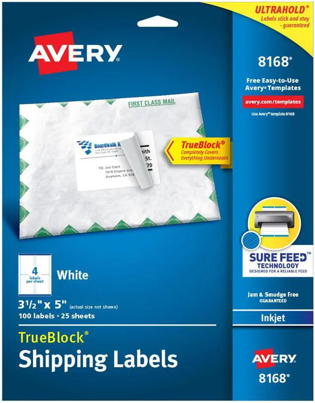 Main image of Shipping Address Labels, Inkjet Printers, 100 Labels,3-1/2 x 5, Permanent Adhesive,White, 5 Packs (8168)