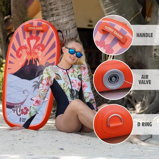 Alt view image 4 of 7 - Inflatable Bodyboard - Beach Kids Surf Board - Ultra Lightweight PVC Core Body Board for Beach and Pool,with Wrap Wrist Straps, Foldable, Perfect Surf for Teens and Adults