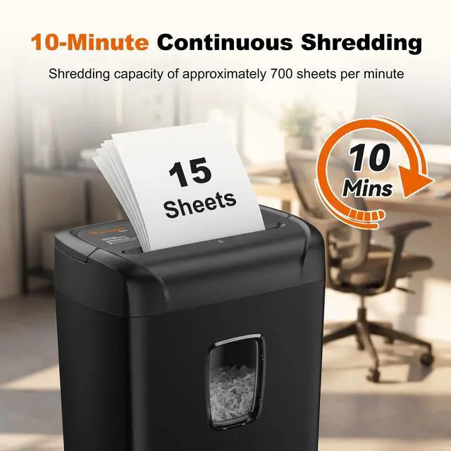 Alt view image 2 of 7 - 15-Sheet Cross Cut Paper Shredder for Home Office Heavy Duty | 10-Minute Continuous Run, P-4 Security Level, Shreds CDs, Credit Cards, Staples & Paper Clips, 5.5-Gal Bin, C243-A