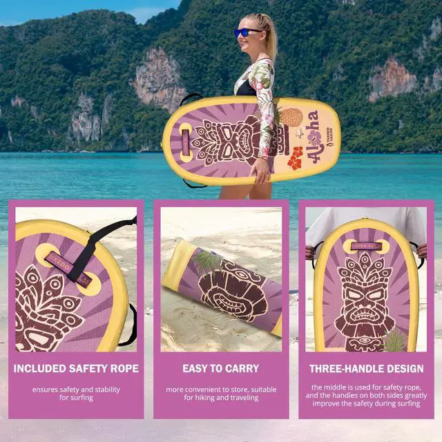 Alt view image 5 of 7 - Inflatable Bodyboard - Beach Kids Surf Board - Ultra Lightweight PVC Core Body Board for Beach and Pool,with Wrap Wrist Straps, Foldable, Perfect Surf for Teens and Adults