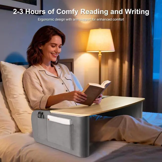 Alt view image 2 of 7 - Lap Desk with Arm Rests, Ergonomic Laptop Stand for College Dorm | Curved Desktop and Dual Armrests, 40kg Capacity, Dual Pockets, Reading Writing Gaming Eating, Bed Couch Floor Dorm Room