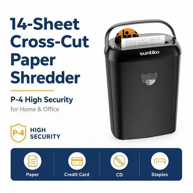 Alt view image 2 of 7 - CD210P 14-Sheet Cross Cut Paper Shredder Black | P-4 High Security, Anti-Jam, Multi-Media Shredder, 6.6Gal Bin, 5-Min Continuous Run, ETL Certified for Home Office