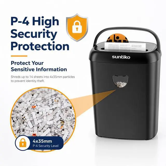 Alt view image 3 of 7 - CD210P 14-Sheet Cross Cut Paper Shredder Black | P-4 High Security, Anti-Jam, Multi-Media Shredder, 6.6Gal Bin, 5-Min Continuous Run, ETL Certified for Home Office