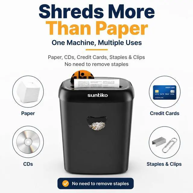 Alt view image 5 of 7 - CD210P 14-Sheet Cross Cut Paper Shredder Black | P-4 High Security, Anti-Jam, Multi-Media Shredder, 6.6Gal Bin, 5-Min Continuous Run, ETL Certified for Home Office