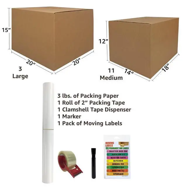 Alt view image 4 of 6 - Bigger Boxes Smart Moving Kit #1, 1 to 2 Bedroom | Medium & Large Boxes, 60 Moving Labels, Packing Paper & Packing Tape, Apartment Moving Kit