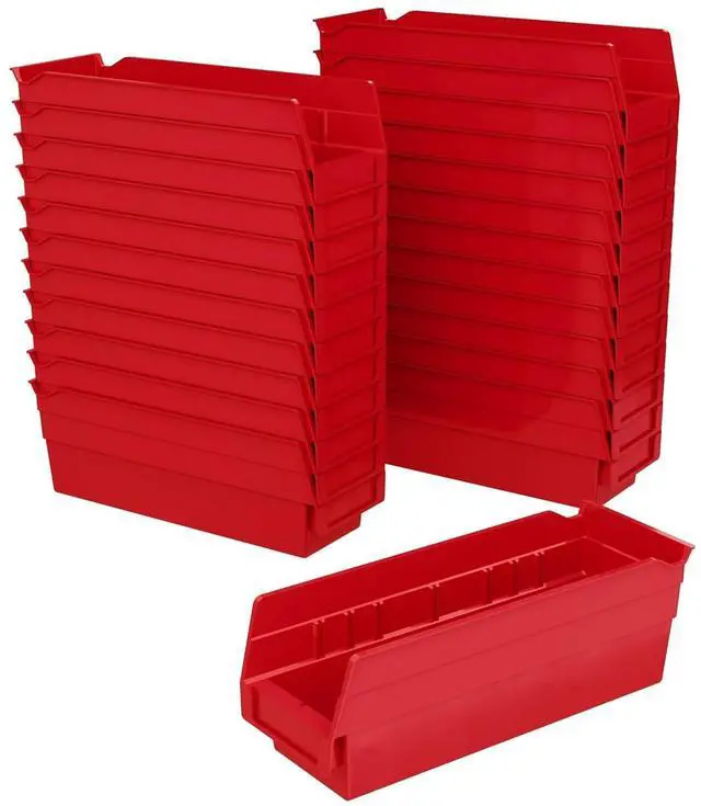 Main image of 30120 Heavy Duty Plastic Shelf Bins, 12"x 4"x 4", Red, 24-Pack