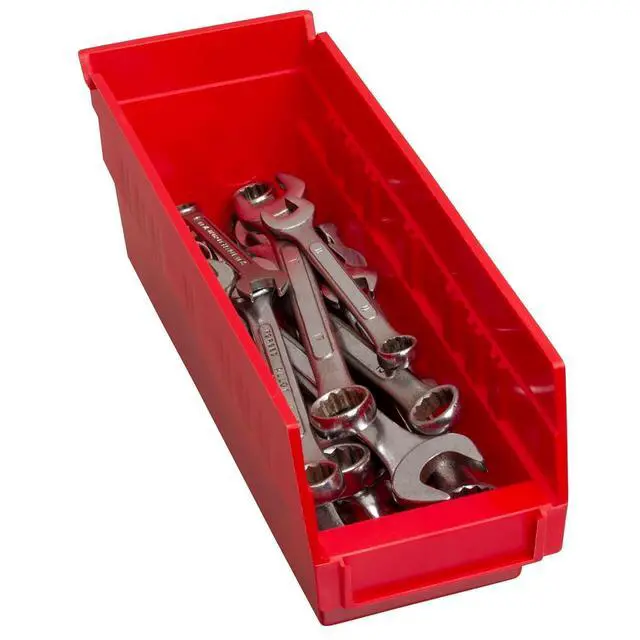 Alt view image 6 of 7 - 30120 Heavy Duty Plastic Shelf Bins, 12"x 4"x 4", Red, 24-Pack