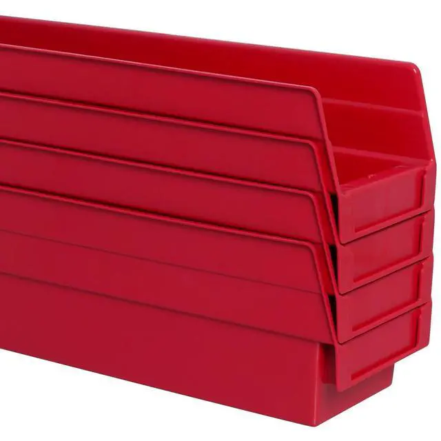 Alt view image 7 of 7 - 30120 Heavy Duty Plastic Shelf Bins, 12"x 4"x 4", Red, 24-Pack
