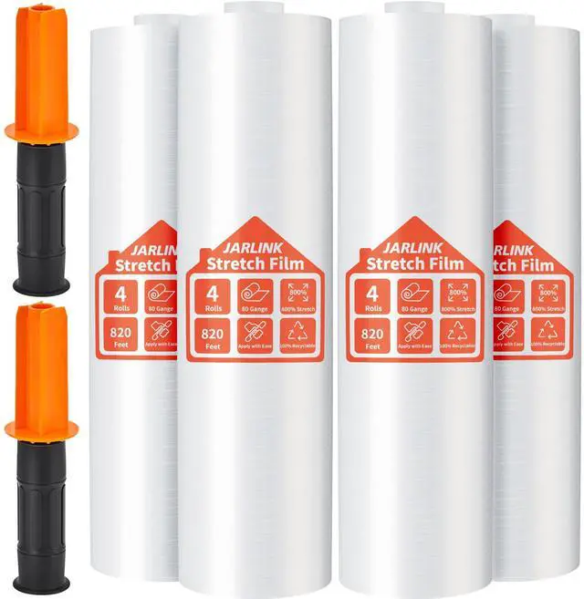 Main image of Stretch Film, 15" x 820' Shrink Wrap for Pallet Wrap, 80 Gauge | Industrial Strength Stretch Wrap up to 800% Stretch with Handles, Moving Wrapping Plastic Roll, 4 Pack
