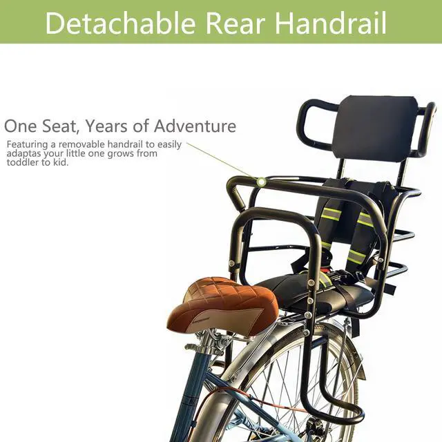 Alt view image 7 of 7 - Kid's Bike Seat Rear with Adjustable Headrest, Rear Child Bike Seat with Foot Pedals Back Rest Handrail.Child Carrier Bike Chair for Bicycle Designed for Children Aged 18 Month to 8 Years Old