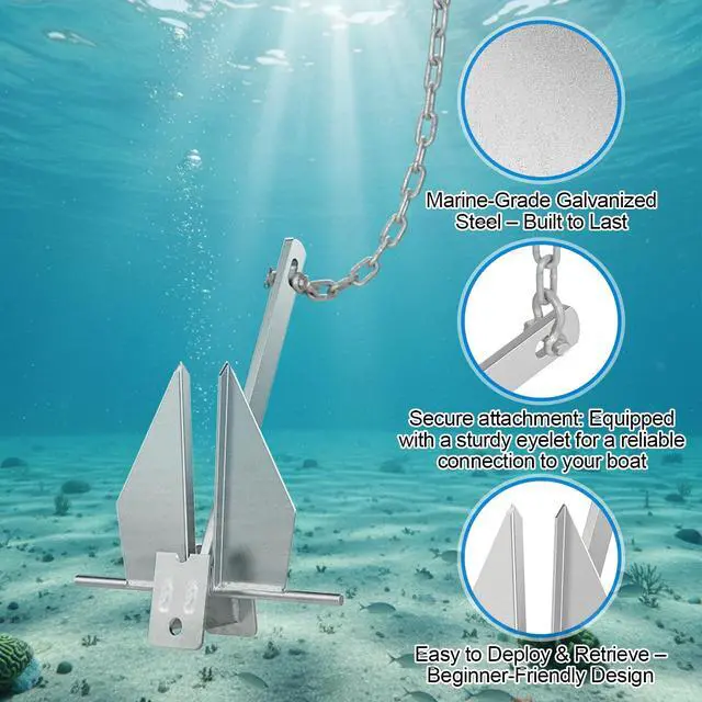 Alt view image 4 of 7 - Galvanized Fluke Anchor Kit Includes Anchor Chain, Rope and Shackles, for Pontoons, Dinghies, Fishing Boats, Bass Boats, Sport Boats, Sport Yachts, 5/8/10/13 lb Boat Anchor Kit